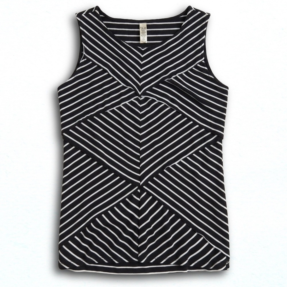 Le Shop Womens Black White Striped Geometric Chevron Tank Top Sleeveless Large